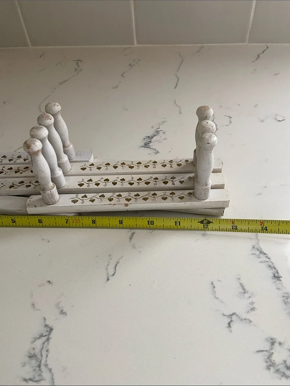Vintage Wood Accordion Peg Rack White Gold Ivy Wall Hanger